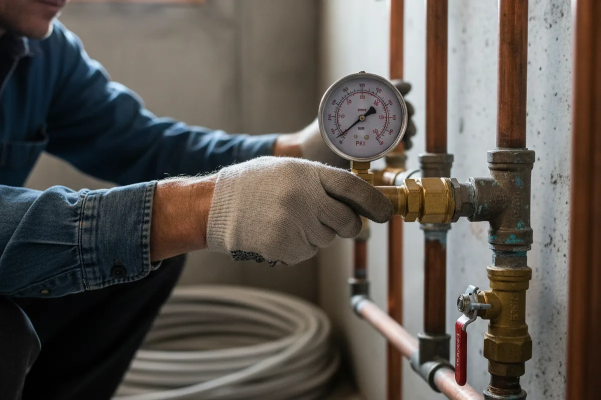 Pressure testing a repaired line during Water Line Repair in Walnut Bottom
